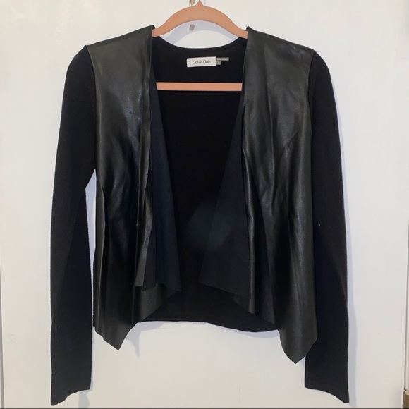 Calvin Klein Jackets & Blazers - Calvin Klein Faux Leather Jacket/Cardigan Sweater